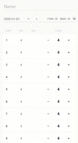 Entering scores with plus and minus buttons updates all 18 holes on the same screen